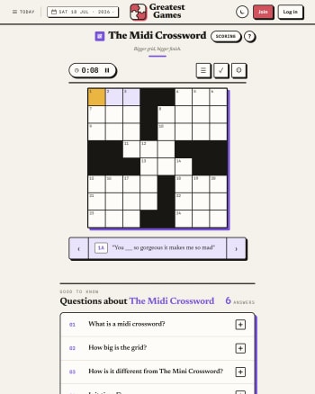 Greatest Games Midi Crossword screenshot