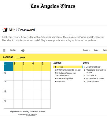 Mini Crossword (L.A. Times) screenshot