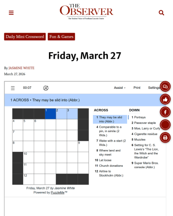 Mini Crossword (The Fordham Observer) screenshot