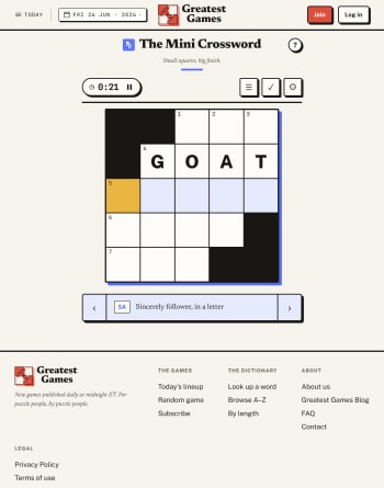 The Mini Crossword screenshot