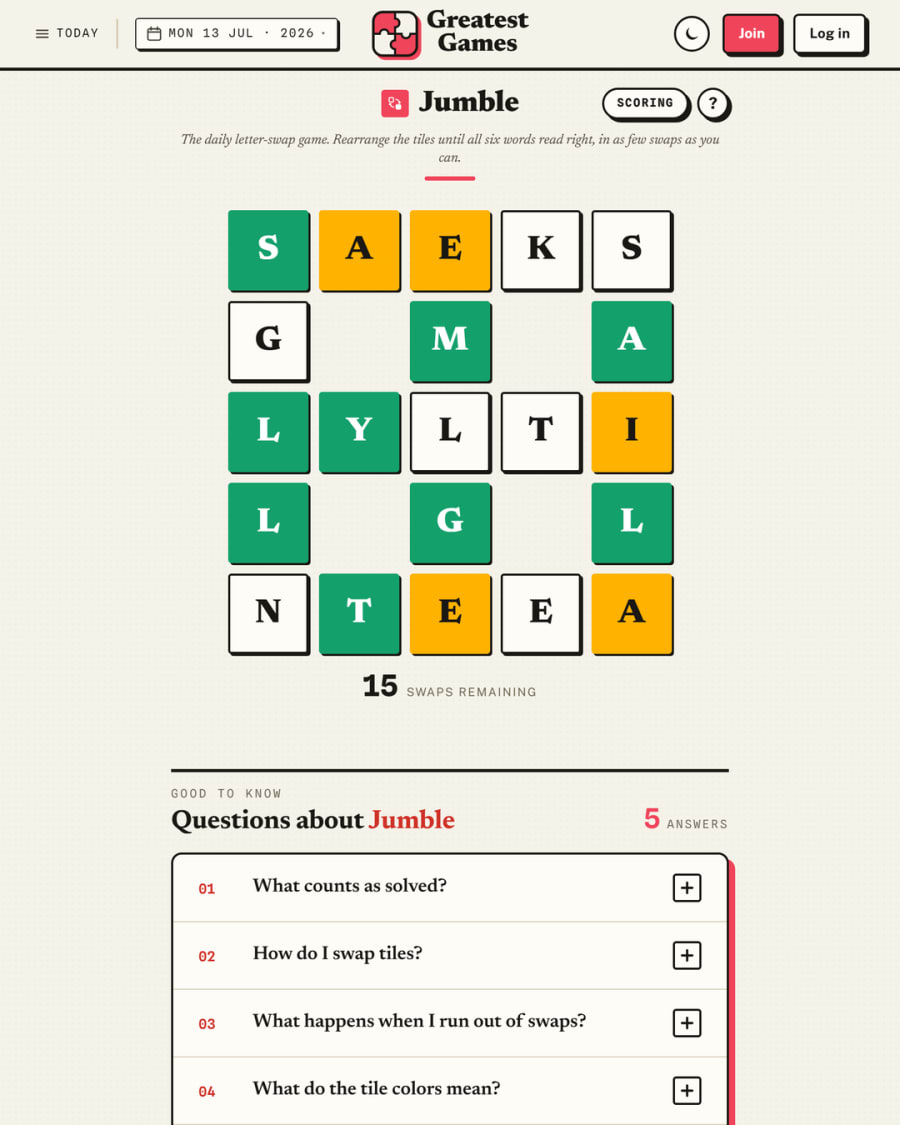 Greatest Games Jumble screenshot