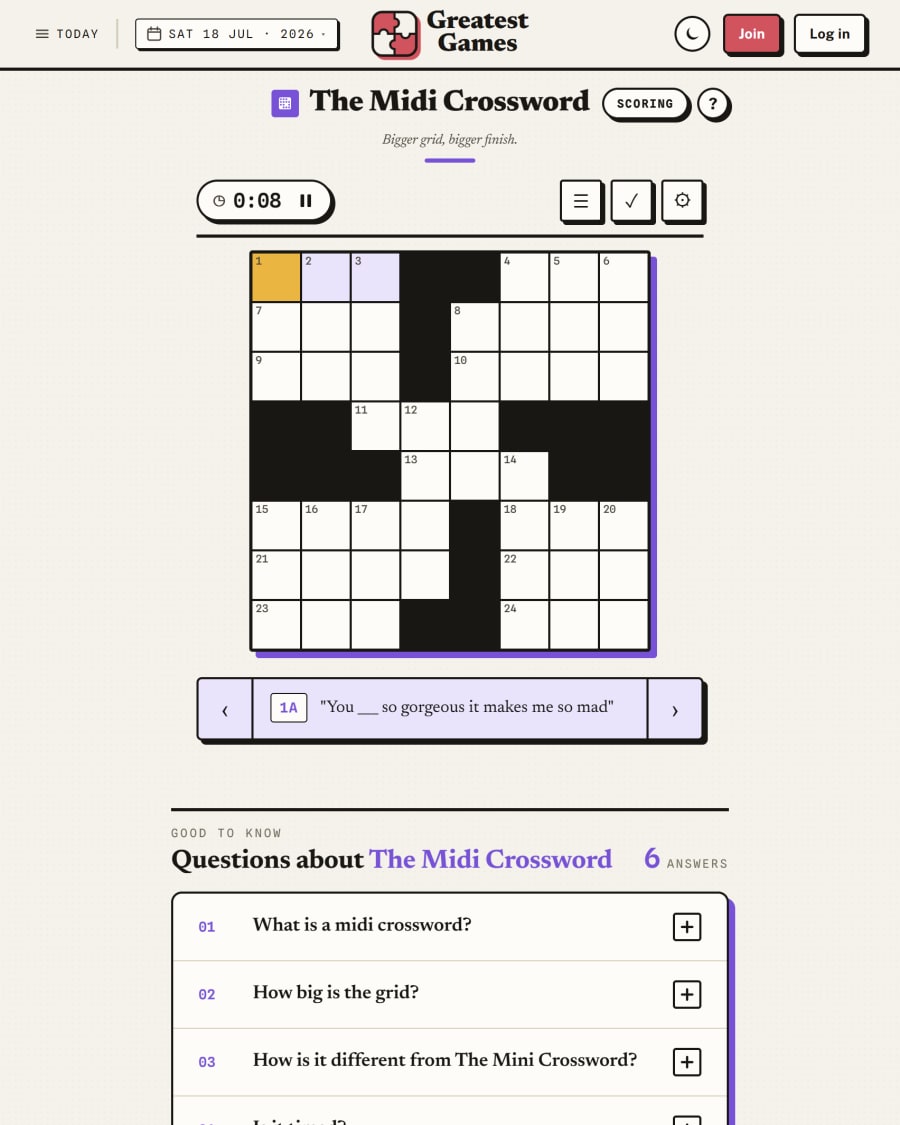 Greatest Games Midi Crossword screenshot