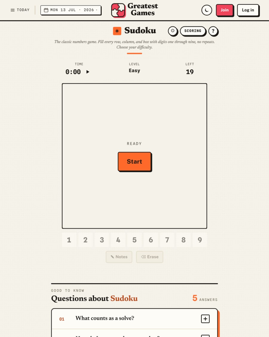 Greatest Games Sudoku screenshot
