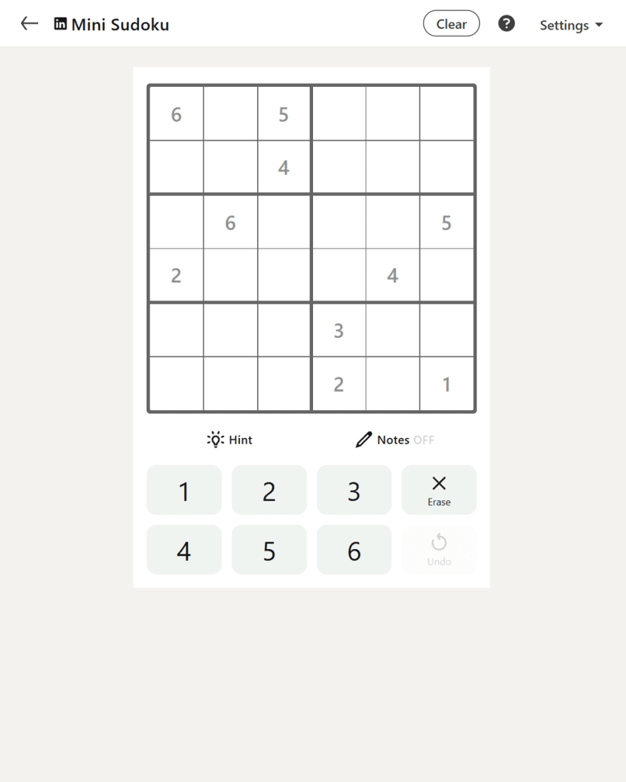 Mini Sudoku (LinkedIn) screenshot