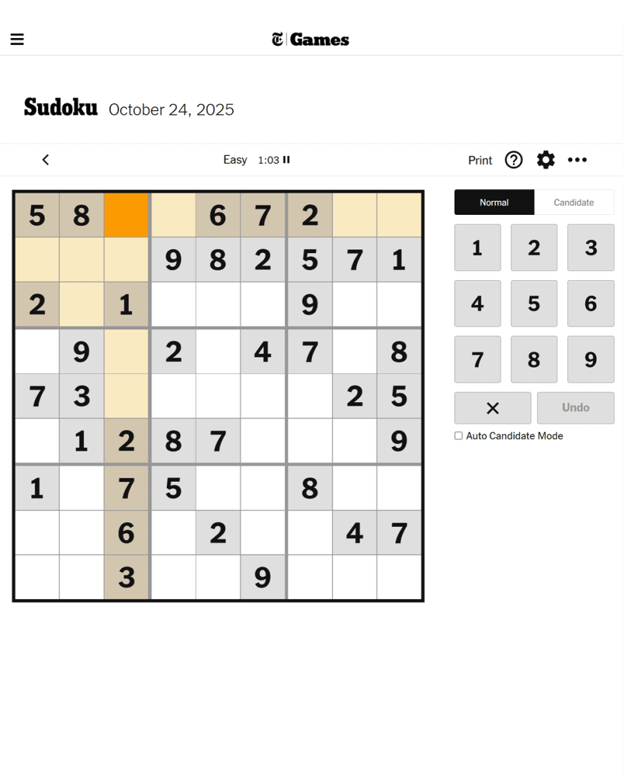 Sudoku screenshot