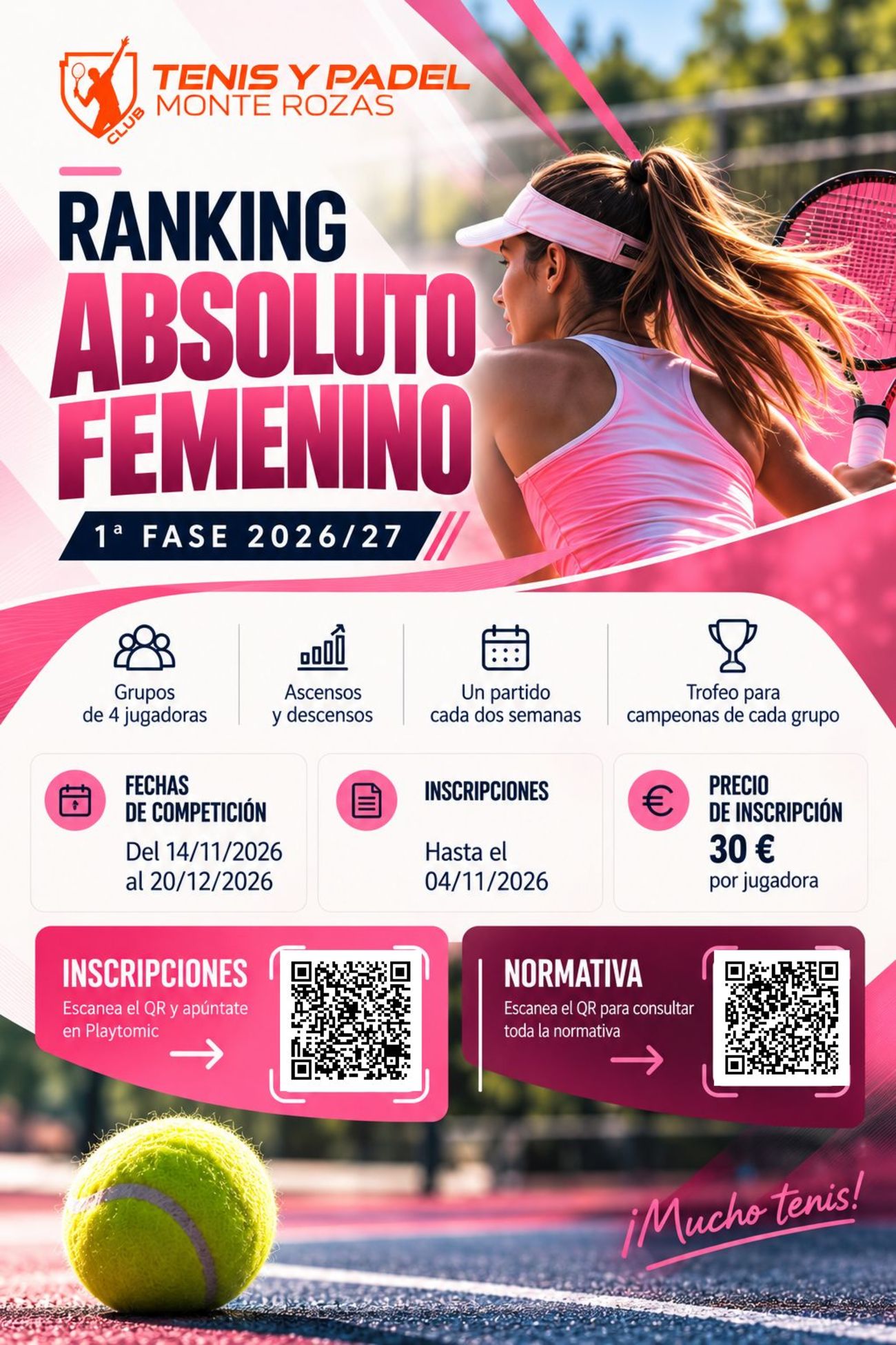 1ª FASE RANKING ABSOLUTO FEMENINO TENIS 2026-27