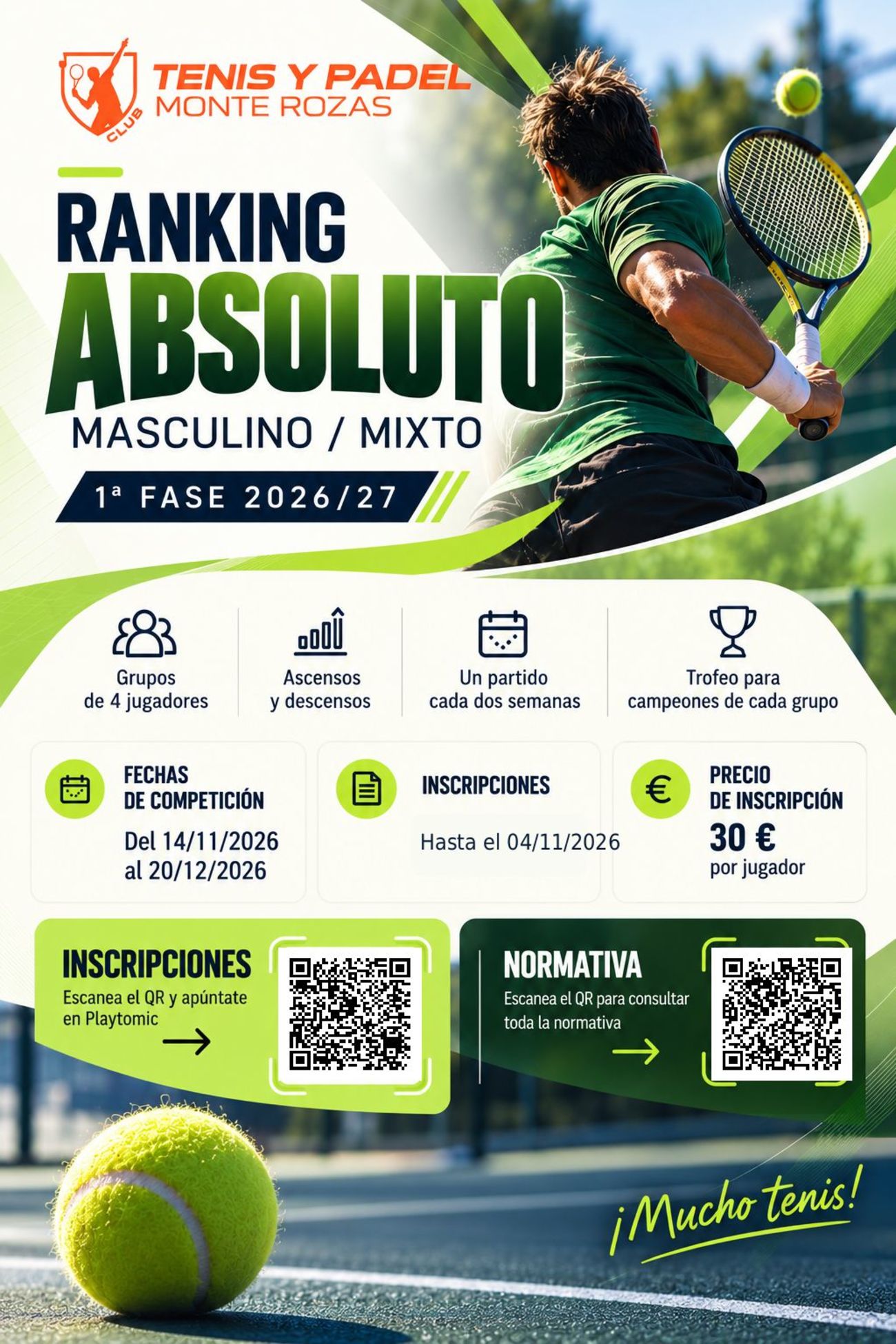 1ª FASE RANKING ABSOLUTO TENIS 2026-27