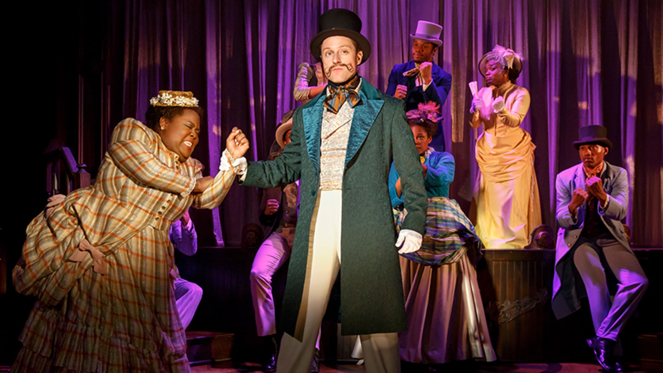 Ashley D. Kelley, Kevin Massey, and the company of Bella; photo by Joan Marcus