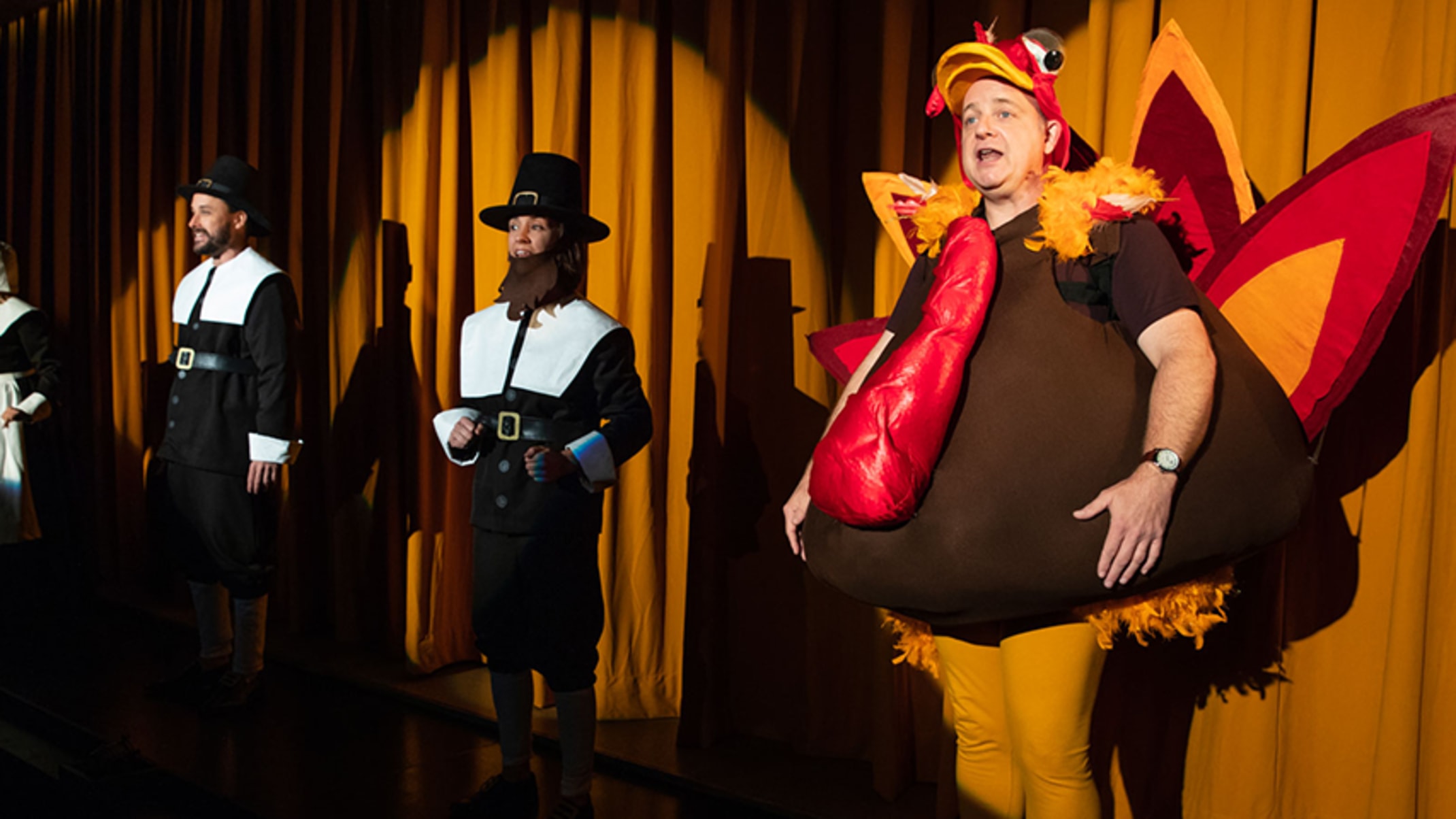 The company of The Thanksgiving Play; photo by Joan Marcus