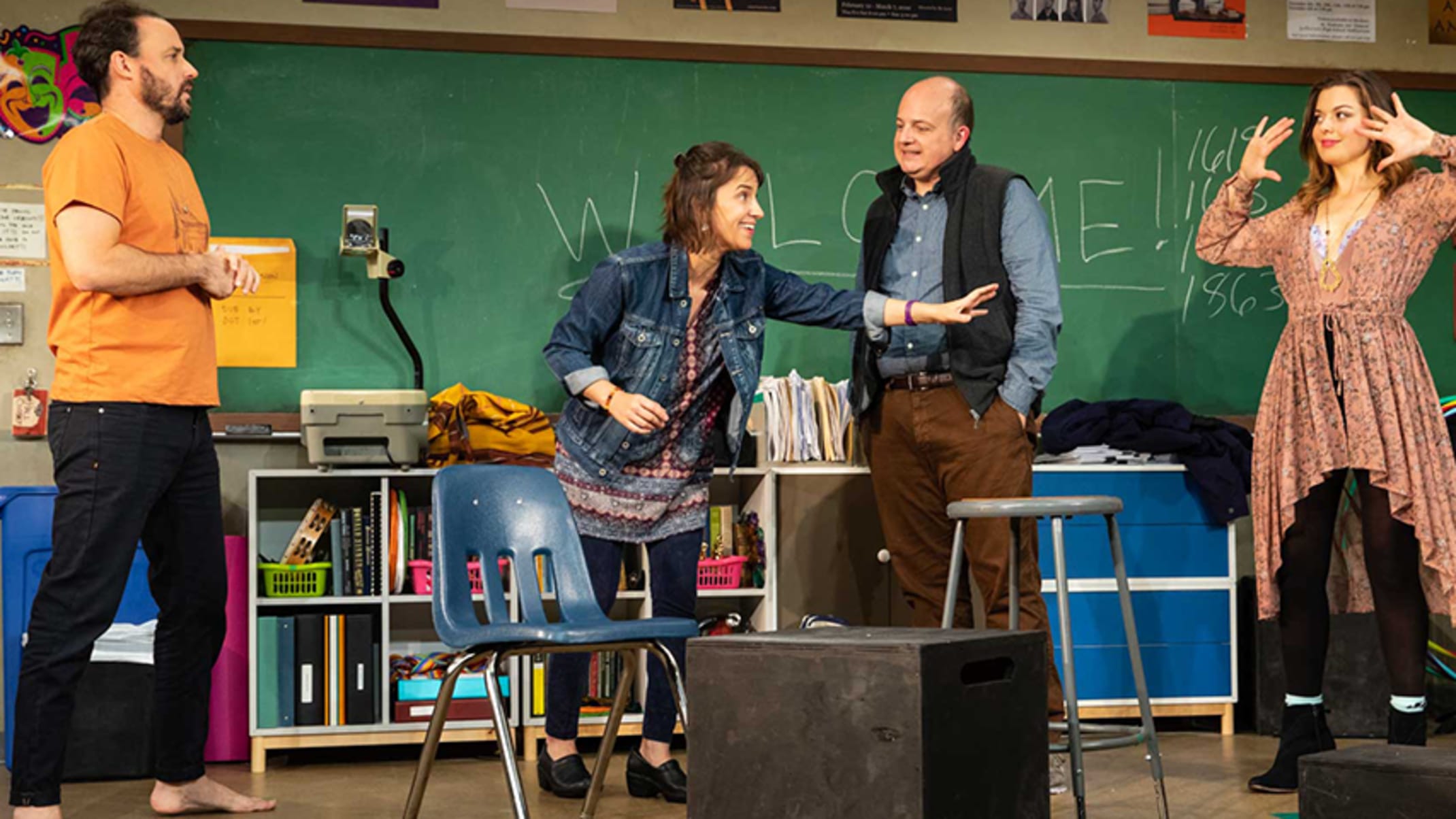 Greg Keller, Jennifer Bareilles, Jeffrey Bean, and Margo Seibert; photo by Joan Marcus