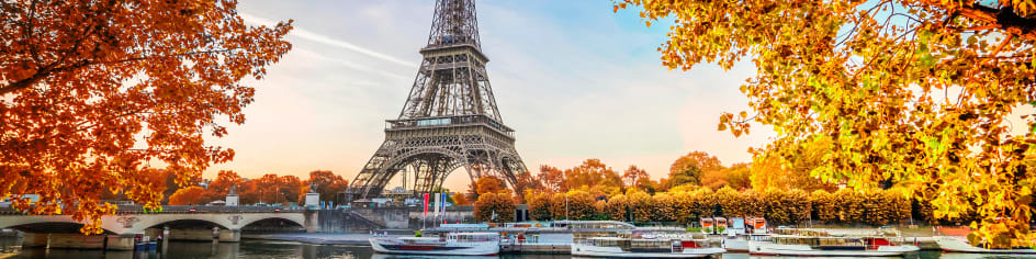 View of Eiffel Tower from river Seine in Autumn