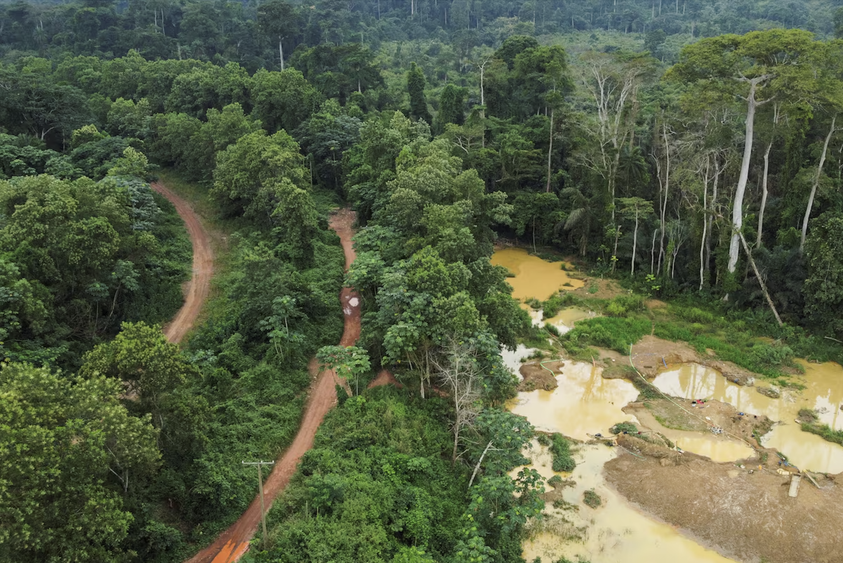 A drone view shows the excavated pits for illegal mining at the Prestea-Huni Valley Municipal District in the Western Region, Ghana August 17, 2024. REUTERS:Francis Kokoroko:File Photo.png