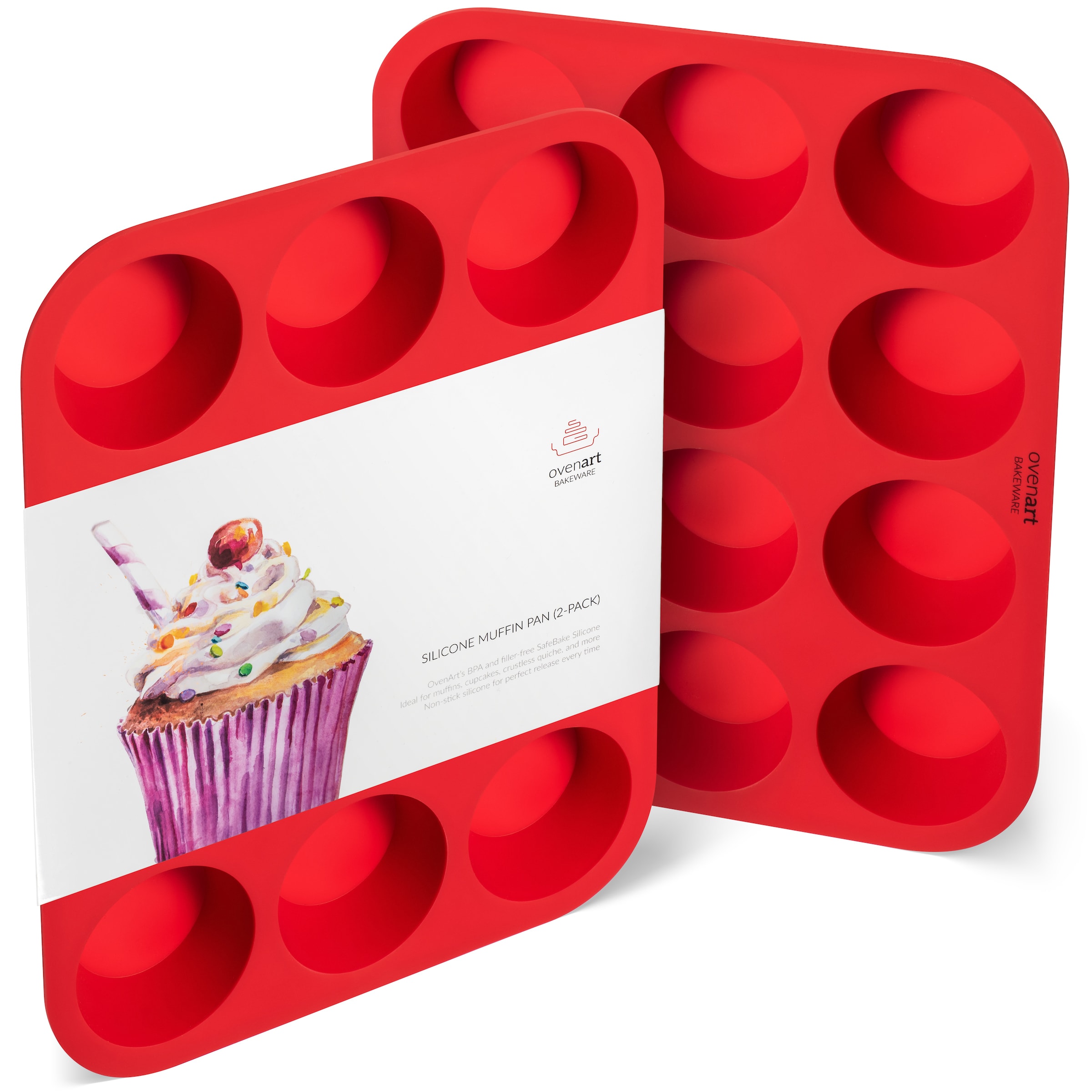 Silicone Cupcake Baking Mold, Non-Stick 100% Food Grade (Red, Round)