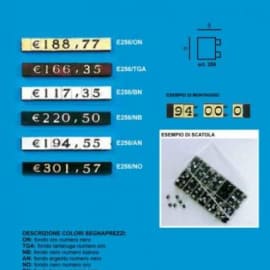 Segnaprezzi Componibili per negozi  Composizione scatola:  0/45 1/30 2/20 3/20 4/20 5/25 6/20 7/20 8/20 9/20 euro/30  virgola/30 terminali destri/30 terminali sinistri/30