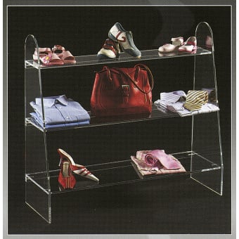 Plexiglass display for footwear and leather goods