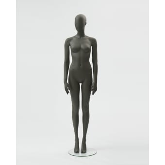 Manichino donna testa stilizzata, base vetro attacco polpaccio