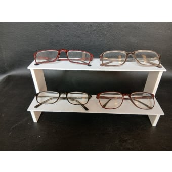 ESPOSITORE PER OCCHIALI 2 PIANI IN PLEXIGLASS BIANCO