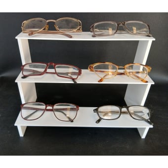 ESPOSITORE PER OCCHIALI 3 PIANI IN PLEXIGLASS BIANCO