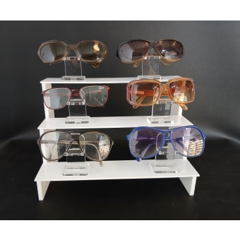ESPOSITORE PER OCCHIALI 3 PIANI IN PLEXIGLASS BIANCO (compresi 6 supporti per occhiali)