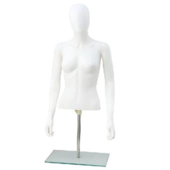 Torso donna in plastica bianco con braccia, base con asta regolabile cm 40
