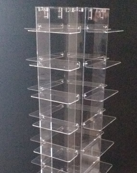 Plexiglass display for shoes with 36 shelves