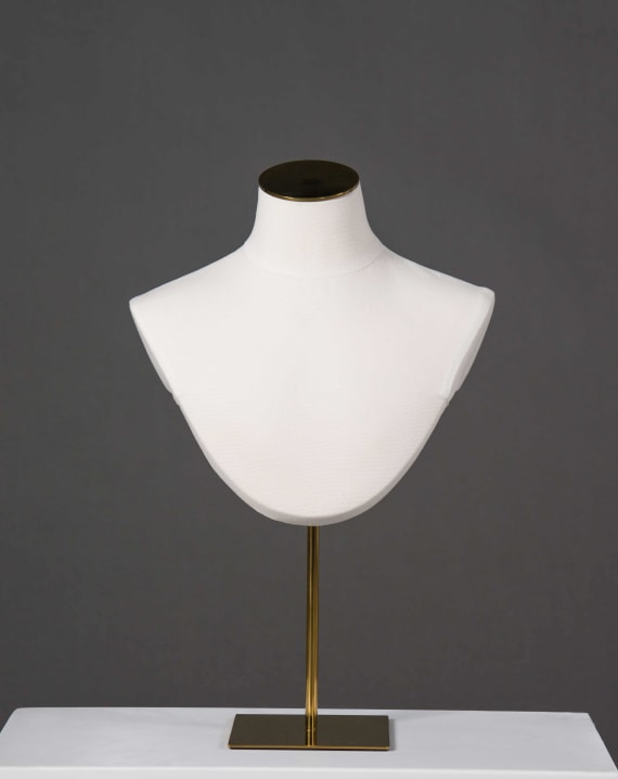 Espositore, bustino portacollane con base in metallo dorato