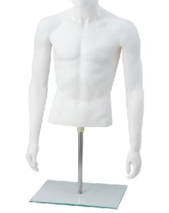 Torso uomo in plastica bianco con braccia, base con asta regolabile cm 40