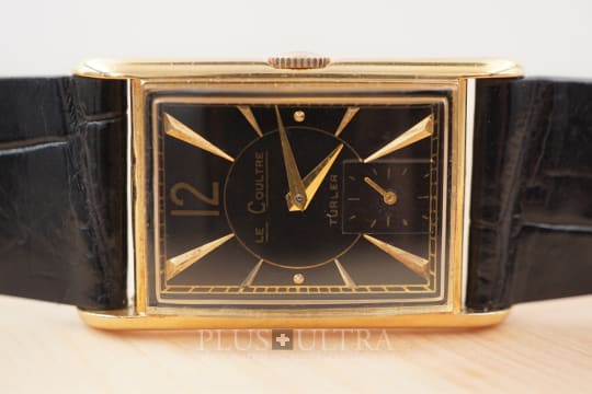 Jaeger LeCoultre Doublesigned Art Deco Tank: Turler, Engraved Enamel Dial, cal424