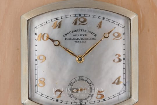 Notz Freres & Inter Watch Co. 18K White Gold Tonneau Chronometre Pocket Watch, MoP Dial, DoubleSigned: Missiaglia Venezia