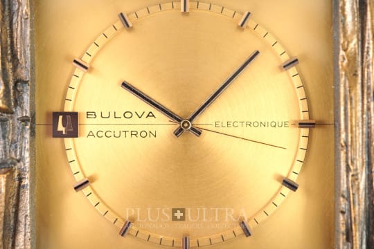Bulova AccuTron Electronique-Clock: Brass Desk-Brutalism