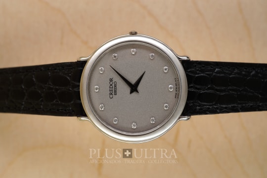 Rare Credor Dress Watch: Metallic & Diamonds Seiko Credor Compact Dress Watch: Diamonds, Silver Sand Dial & Platinum, Rare