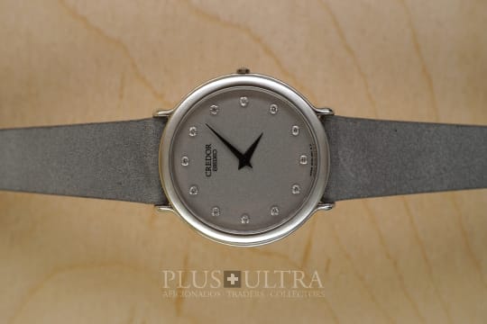 Rare Credor Dress Watch: Metallic & Diamonds Seiko Credor Compact Dress Watch: Diamonds, Silver Sand Dial & Platinum, Rare