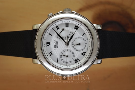 Monochrome Guilloche Credor Traveller Seiko Credor Signo Retrograde, GMT, Guilloche: Factory Serviced