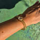 Omega Ladies Gilbert Albert: Linen-Dial, Natural-Design & Integrated Bracelet Maille d'Or