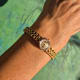 Omega Ladies Gilbert Albert: Linen-Dial, Natural-Design & Integrated Bracelet Maille d'Or