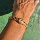 Omega Ladies Gilbert Albert: Linen-Dial, Natural-Design & Integrated Bracelet Maille d'Or
