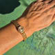 Omega Ladies Gilbert Albert: Linen-Dial, Natural-Design & Integrated Bracelet Maille d'Or