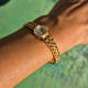 Omega Ladies Gilbert Albert: Linen-Dial, Natural-Design & Integrated Bracelet Maille d'Or