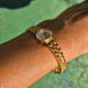 Omega Ladies Gilbert Albert: Linen-Dial, Natural-Design & Integrated Bracelet Maille d'Or