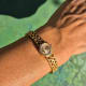 Omega Ladies Gilbert Albert: Linen-Dial, Natural-Design & Integrated Bracelet Maille d'Or