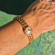 Omega Ladies Gilbert Albert: Linen-Dial, Natural-Design & Integrated Bracelet Maille d'Or