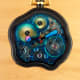 Others Hundertwasser-Pocketwatch: Skeletonized, Asymmetric PVD-Gold, GMT, Limited Edt.