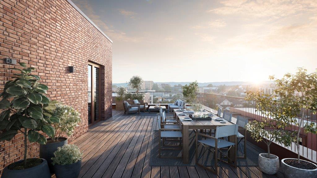 Skogmo Park utsikt fra privat takterrasse i hus G, G501