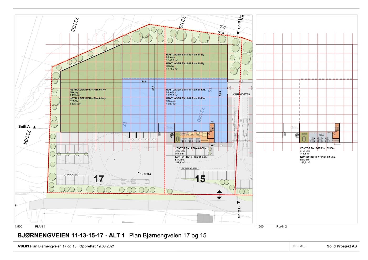 Mulighetsstudie Bjørnengveien 11-17, alternativ 1