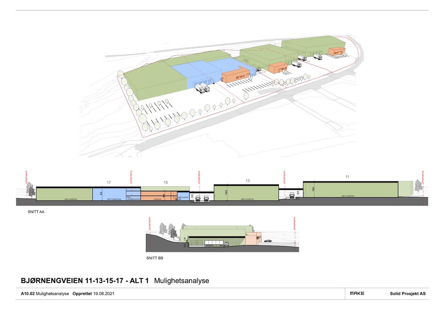 Mulighetsstudie Bjørnengveien 11-17, alternativ 1