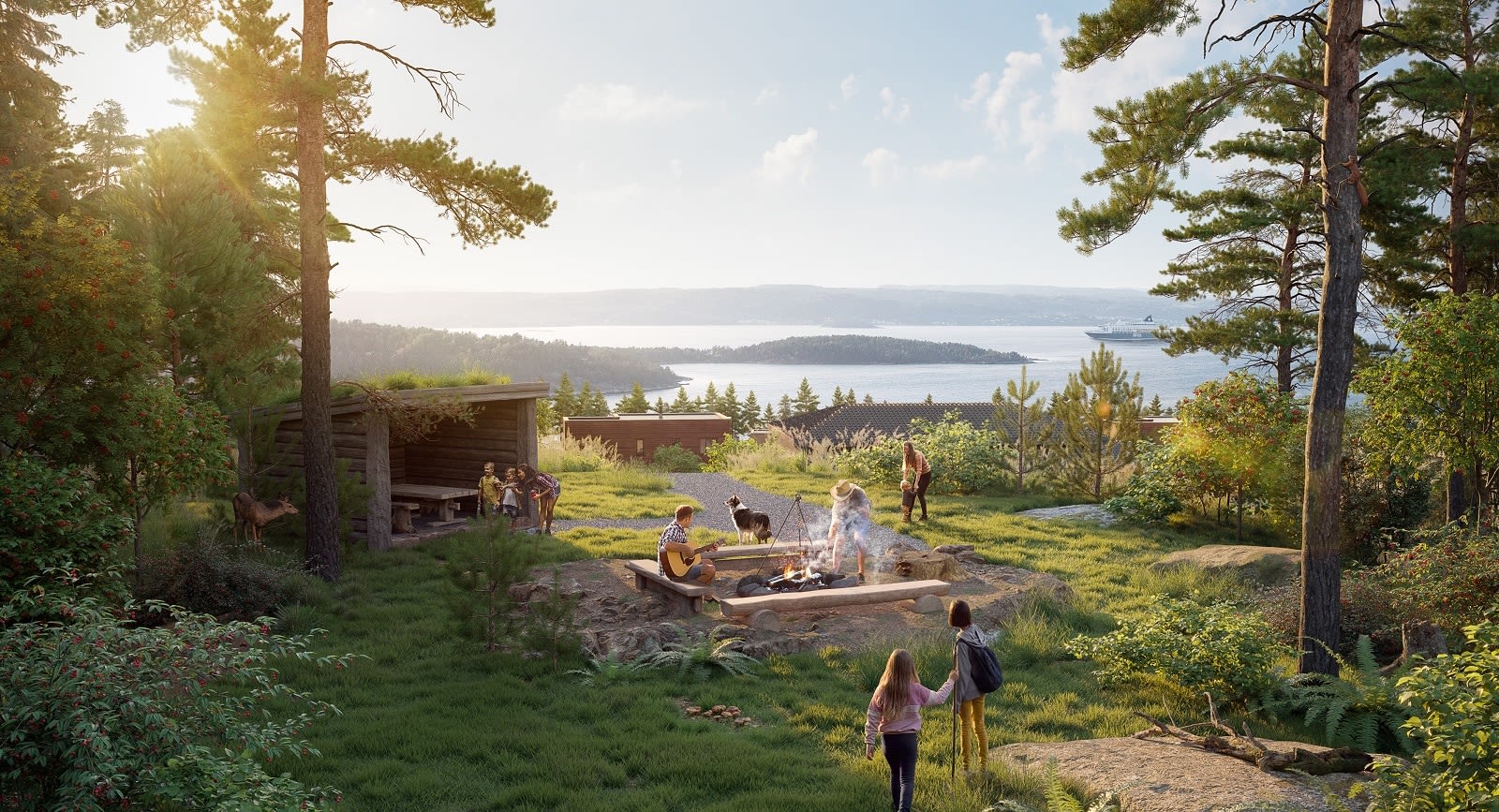 Utsikt fra den hyggelige bålplassen som skal etableres øverst på feltet