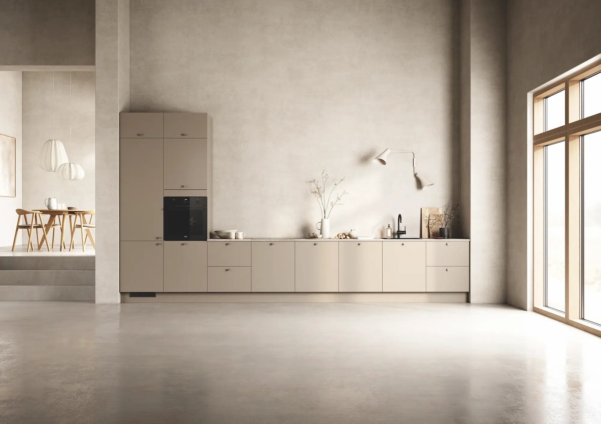 Den lyse mokkafargen gjør at kjøkkenet ditt skiller seg ut fra mengden av klassiske, hvite kjøkken og bringer varme og hygge inn i interiørdesignet ditt.