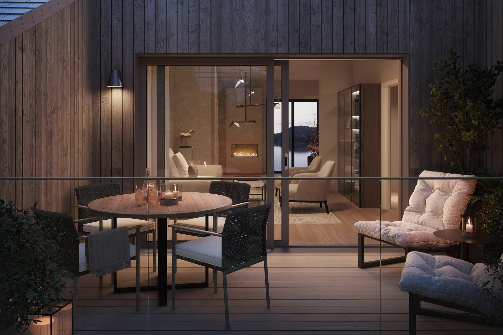 Illustrasjon av leilighet C404 med tilsvarende takterrasse.