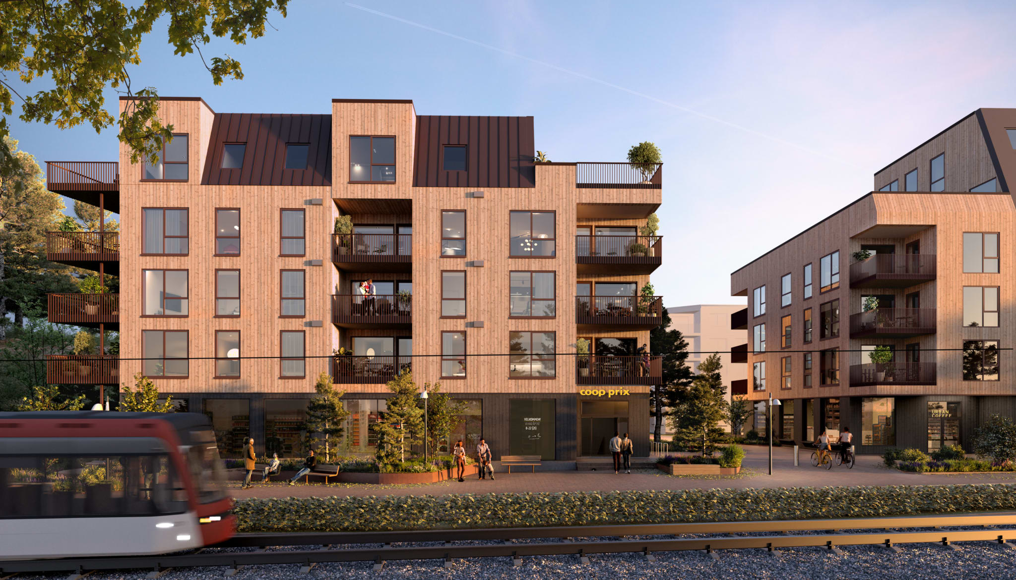 Stasjonstorget: Coop prix åpner i S1 høsten 2026. Næring i S2 er ikke avklart. Illustrasjon, avvik vil forekomme.