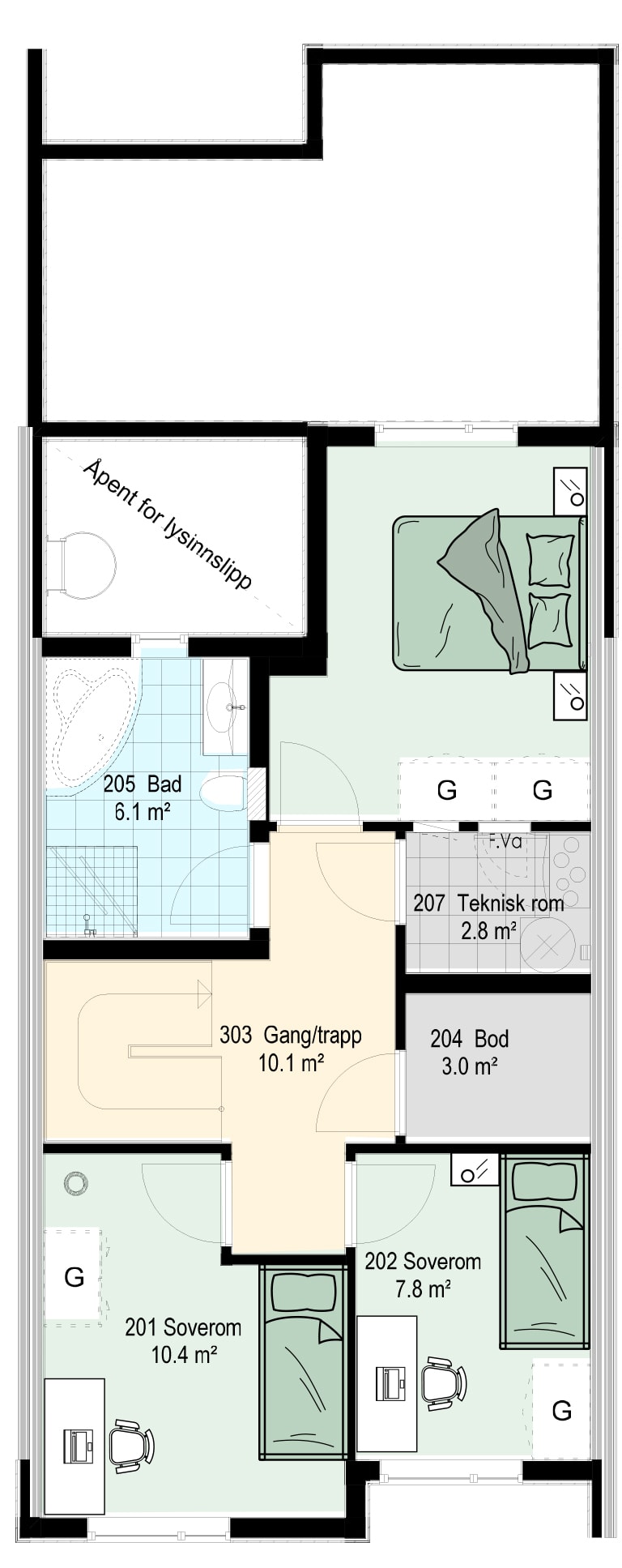 Hus 11 og 12 plan 2_fargelagt